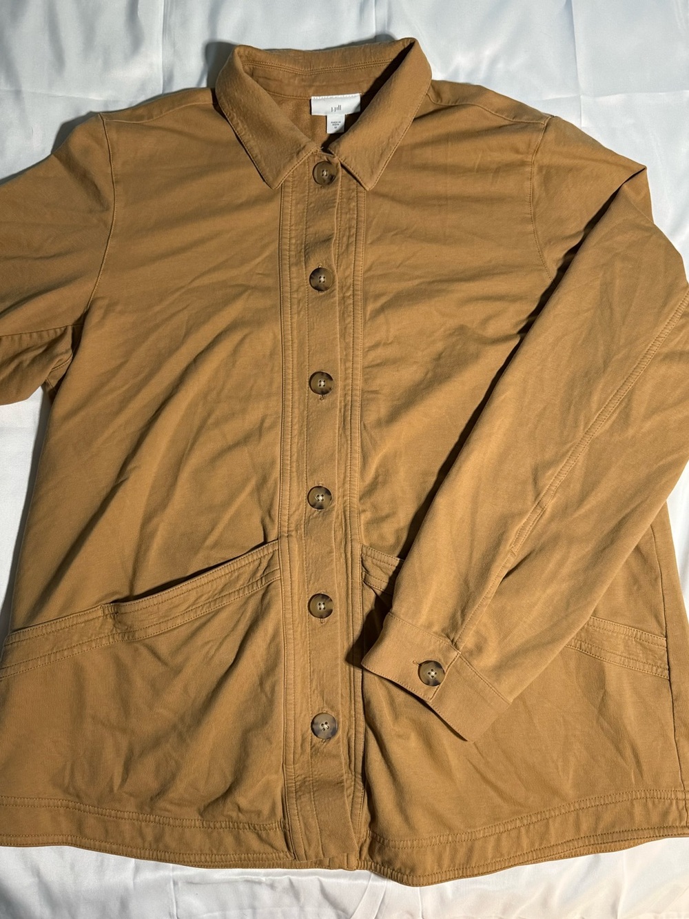 J.Jill Knit Modern Barn Jacket Camel Button Front Utility Shacket Medium - Picture 3 of 9